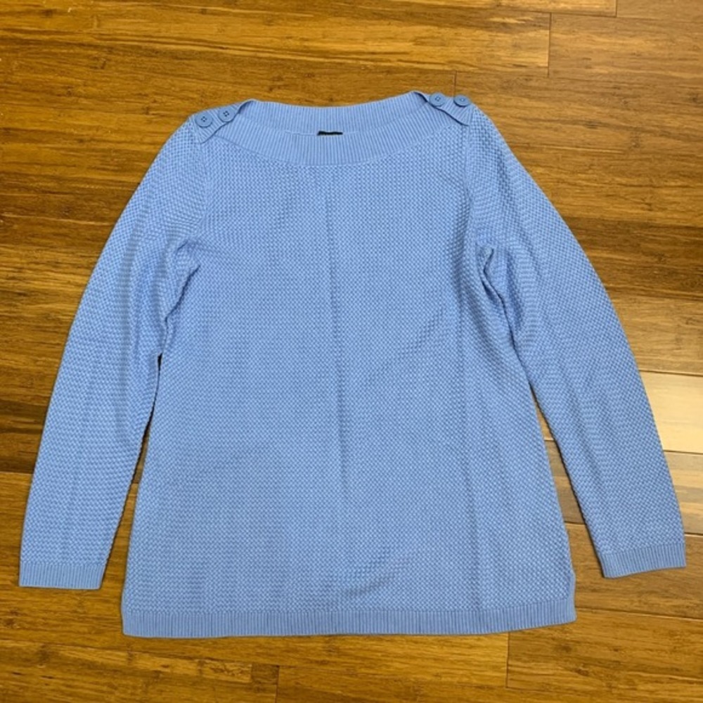 Talbots Petite Knit Button Shoulder Sweater Womens Medium Blue Long Sleeve NWT